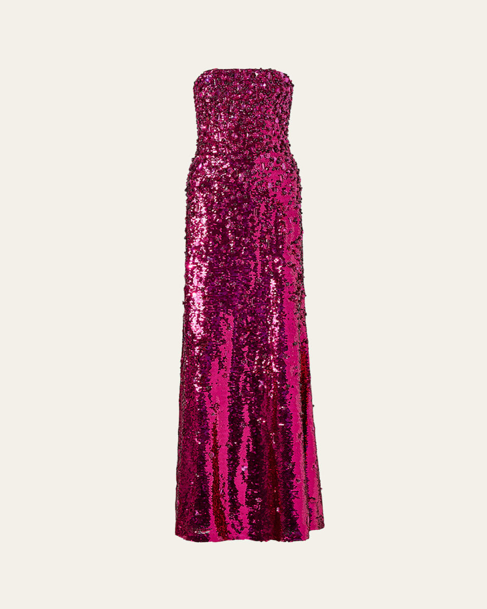Sequined Strapless Wool Gown